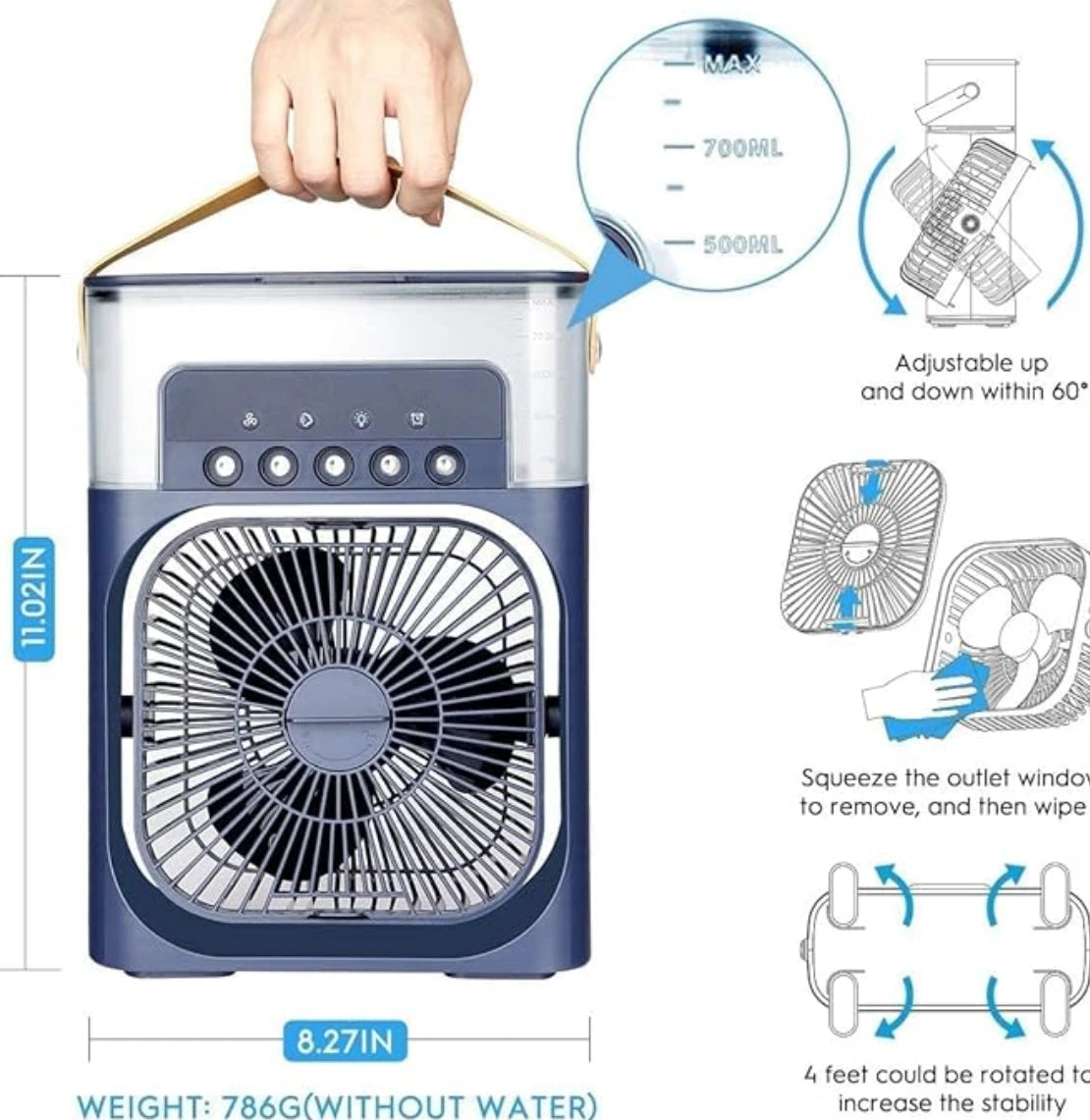 Portable Air Cooler Fan with Water Tank and USB Charging - Mini Air Conditioner for Personal Cooling, Humidifier, and Air Purifier, Perfect for Home, Office, or Outdoor Use