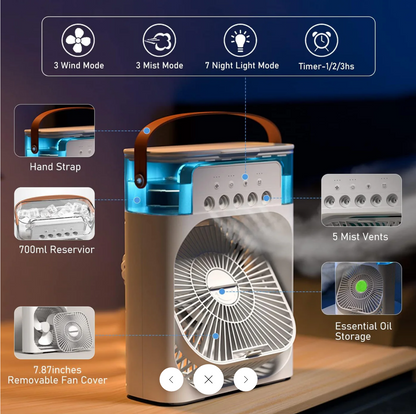 Portable Air Cooler Fan with Water Tank and USB Charging - Mini Air Conditioner for Personal Cooling, Humidifier, and Air Purifier, Perfect for Home, Office, or Outdoor Use