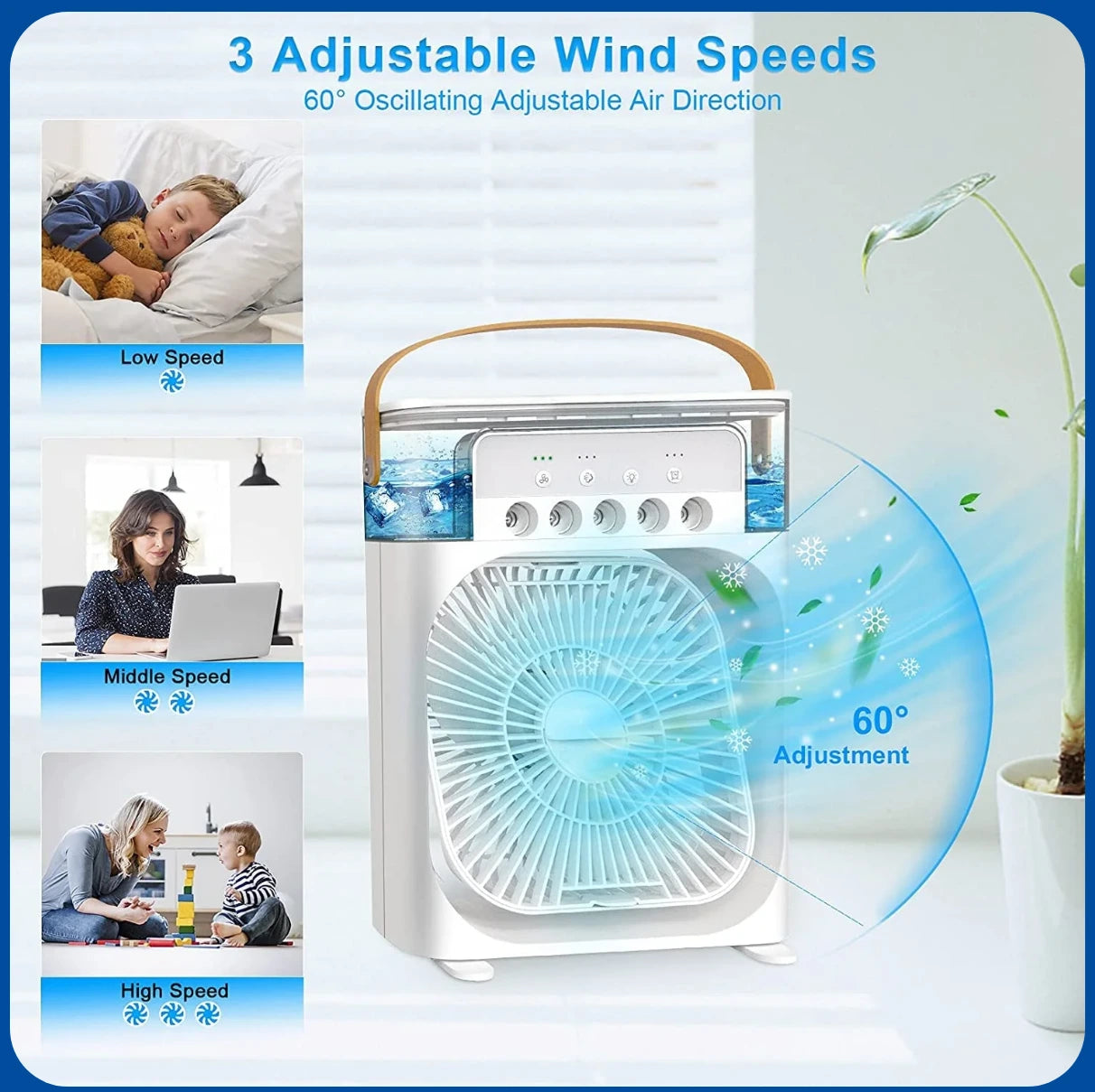 Portable Air Cooler Fan with Water Tank and USB Charging - Mini Air Conditioner for Personal Cooling, Humidifier, and Air Purifier, Perfect for Home, Office, or Outdoor Use